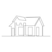 Detached family house in one continuous line art outline drawing isolated on white background pro Vector illustration