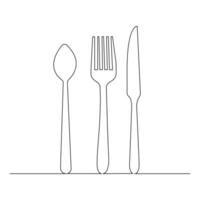 Vector Spoon,fork,knife continuous one line drawing on white background stock illustration