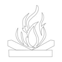 Vector Continuous single line drawing of fire on white background illustration and minimal