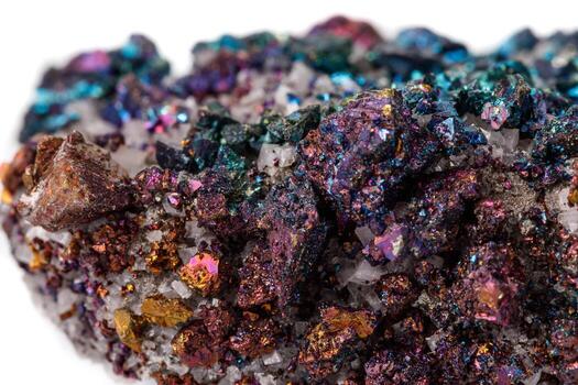 macro mineral Roca calcopirita en un blanco antecedentes foto