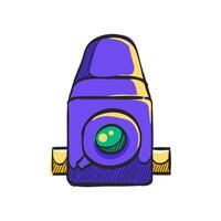 Camera icon in hand drawn color vector illustration