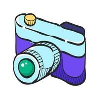 Range finder camera icon in hand drawn color vector illustration