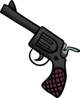 Hand drawn arm gun in vintage style color vector illustration