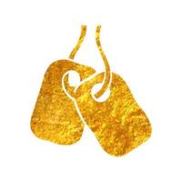 Hand drawn Dog tags icon in gold foil texture vector illustration