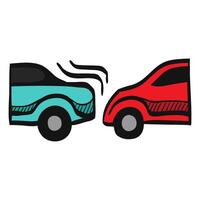 Car crash icon in hand drawn color vector illustration