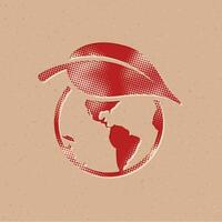 Globe with leaf halftone style icon with grunge background vector illustration