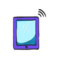 Tablet icon in hand drawn color vector illustration