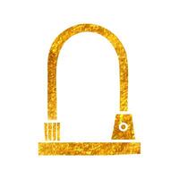 Hand drawn Bicycle lock in gold foil texture vector illustration