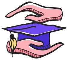 Hand holding diploma icon in hand drawn color vector illustration