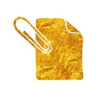 Hand drawn Attachment file icon in gold foil texture vector illustration