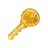 Hand drawn Key icon in gold foil texture vector illustration