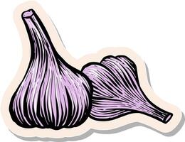 Hand drawn sticker style Garlic icon vector illustration