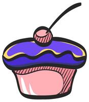Cake icon in hand drawn color vector illustration
