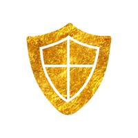 Hand drawn Shield icon in gold foil texture vector illustration