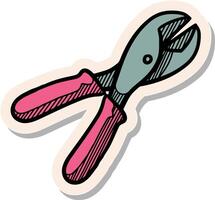 Hand drawn sticker style Wire cutter icon vector illustration