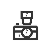 Old camera icon in thick outline style. Black and white monochrome vector illustration.