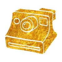 Hand drawn Instant camera icon in gold foil texture vector illustration