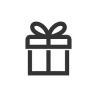 Gift box icon in thick outline style. Black and white monochrome vector illustration.