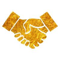 Hand drawn Handshake icon in gold foil texture vector illustration