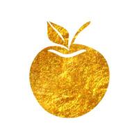 Hand drawn Apple icon in gold foil texture vector illustration