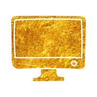 Hand drawn Desktop computer icon in gold foil texture vector illustration