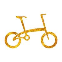 Hand drawn Bicycle icon in gold foil texture vector illustration