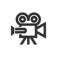 Movie camera icon in thick outline style. Black and white monochrome vector illustration.
