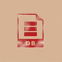 Db file format halftone style icon with grunge background vector illustration
