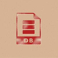 Db file format halftone style icon with grunge background vector illustration