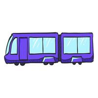 Tram icon in hand drawn color vector illustration