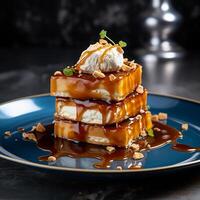 AI generated savory dessert with caramel photo