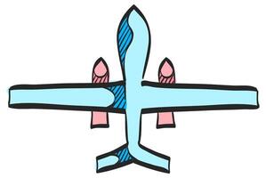 Unmanned aerial vehicle icon in hand drawn color vector illustration