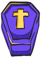 Coffin icon in hand drawn color vector illustration