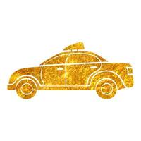 Hand drawn Safety car icon in gold foil texture vector illustration