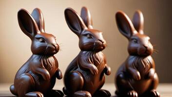 AI generated Photo Of Group Of High Detailed Chocolate Easter Bunnies. AI Generated