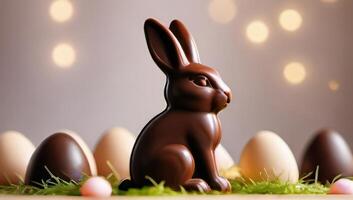 AI generated Photo Of Graphic Banner Of Easter Chocolate Easter Bunny. AI Generated