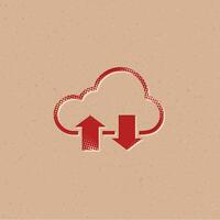 Cloud icon with arrows halftone style with grunge background vector illustration