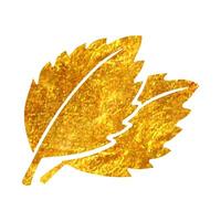 Hand drawn Basil leaves icon in gold foil texture vector illustration