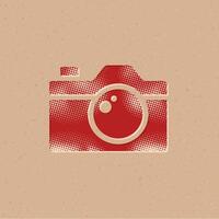 Camera halftone style icon with grunge background vector illustration