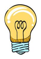 Light bulb icon in hand drawn color vector illustration