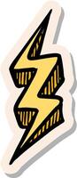 Hand drawn lightning thunder icon in sticker style vector illustration
