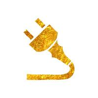Hand drawn Electric plug icon in gold foil texture vector illustration