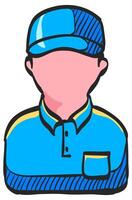 Delivery man icon in hand drawn color vector illustration