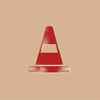 Traffic cone halftone style icon with grunge background vector illustration