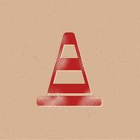 Road sign cone halftone style icon with grunge background vector illustration