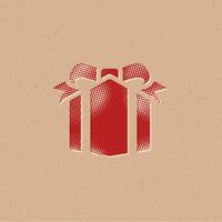 Gift box halftone style icon with grunge background vector illustration