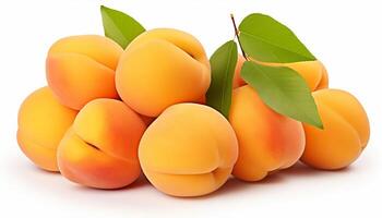 AI generated Fresh apricot fruits with leaf isolated on white background photo