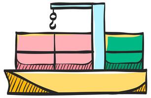 Container shipping icon in hand drawn color vector illustration