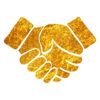 Hand drawn Handshake icon in gold foil texture vector illustration