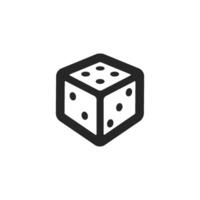 Dice icon in thick outline style. Black and white monochrome vector illustration.